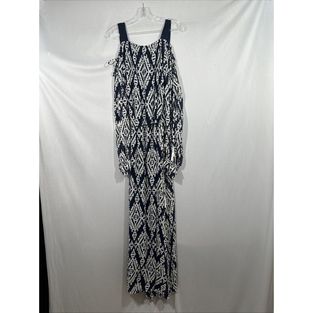 NEW $598 TORY BURCH [ XL ] Katherine Cold Shoulder Pleat Wrap Dress Navy J2198 - Picture 7 of 15